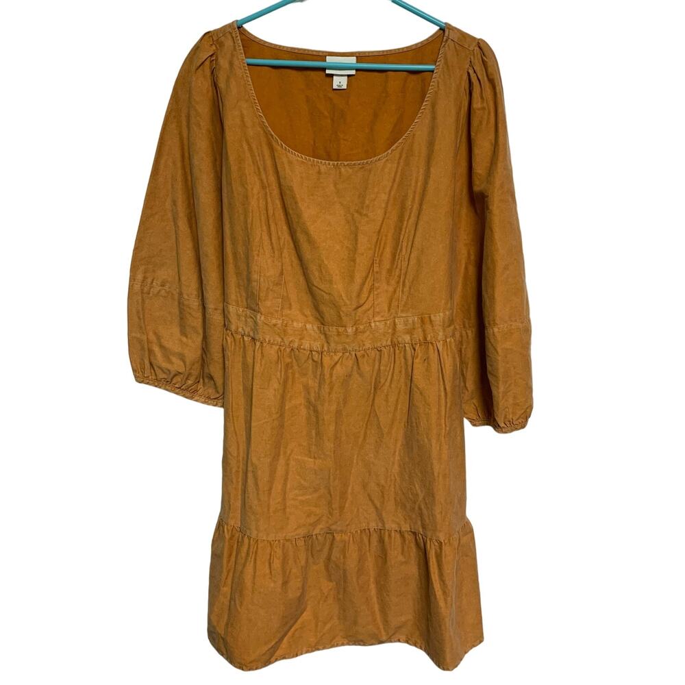 Ava & Viv Rusty Orange Balloon Sleeve Knee Length Cotton Pockets Dress Size X